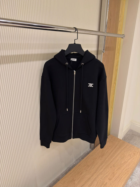 Hoodie Zippé Triomphe Noir – Coton / Cachemire CELINE