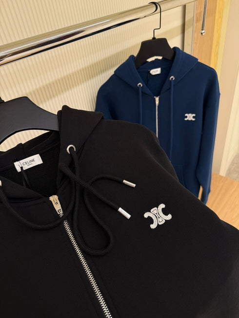 Hoodie Zippé Triomphe Noir – Coton / Cachemire CELINE