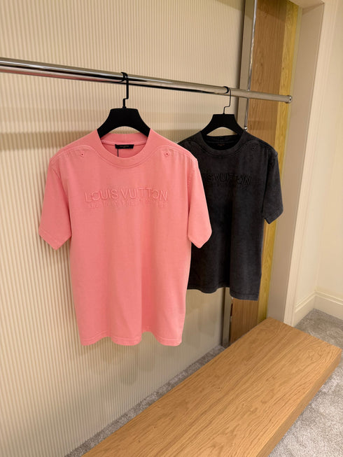 T-shirt délavé à détails côtelés rose